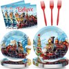 gisgfim 96 Pcs Christmas Train Plates and Napkins Party Supplies Christmas Believe Party Dinnerware Tableware Set Disposable Xmas Paper Plates Party Decorations Favors for Winter Holiday Serves 24