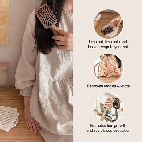 Yao Boar Bristle Hair Brush for Women Men Kids, Detangle Ventilated Hair Brush for Thick Curly Thin Long Short Dry Hair to Makes Hair Shiny and Improves Hair Texture