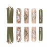 DANMANR Green Fake Acrylic Long Nails Square False Nails Full Cover Rhinestones Press on Nails for Women and Girls 24PCS