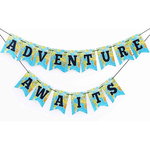 Going Away Party Decoration- Adventure Awaits Banner - Bon Voyage Retirement Farewell Party Supplies