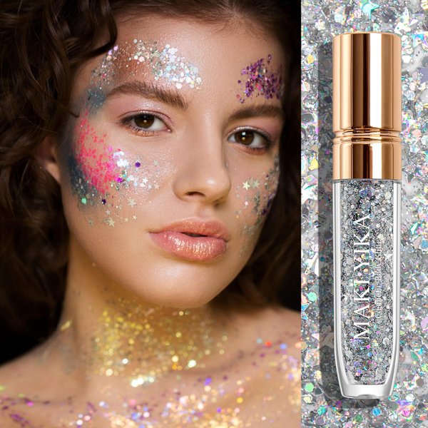 Body Glitter Rave Accessories, Face Glitter Makeup Mermaid Sequins for Eye Hair, Singer Concerts Party Festival Sparkling Chunky Glitter for Women Kids (Silver Body Glitter)