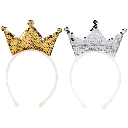 Giantree Sequins Crown Headband, 2Pcs Queen Crown Sequins Crown Christmas Glitter Headband Glitter Crowns Hair Band Hair Hoop Hair Accessories for Women Birthday Christmas Party(Gold+Silver)