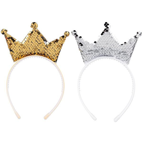 Giantree Sequins Crown Headband, 2Pcs Queen Crown Sequins Crown Christmas Glitter Headband Glitter Crowns Hair Band Hair Hoop Hair Accessories for Women Birthday Christmas Party(Gold+Silver)
