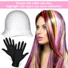 Hair Coloring Highlighting Set Silicone Highlight Cap and Hook 2 Pcs Black Hair Dye Gloves Dye Brush Ear Covers Reusable Hair Dye Kit Salon Home Hairdressing Hair Coloring Tools for Women Men