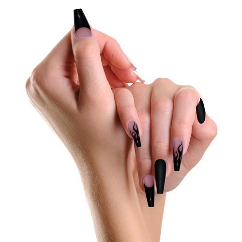 ZZLOVE Press On Nails - Press On Nails Coffin With White Marble Pattern, Fake Nails Glue On Nails For Women Girls, 30Pcs