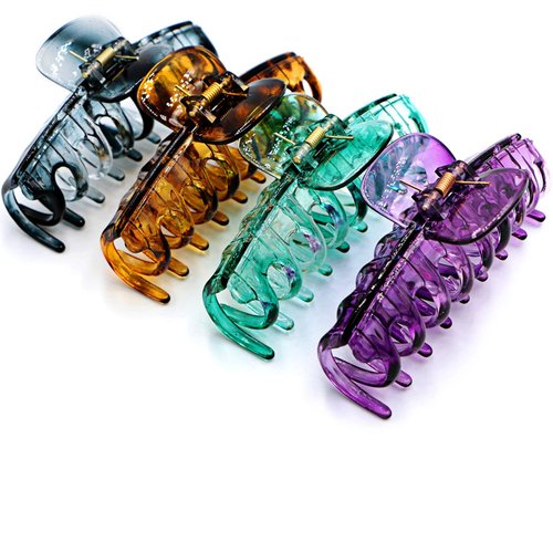 MARY LAVENDER Hair Clip, 4.33 Inch Big Claw Clips for Women and Girls, Non Slip Strong Hold Tortoise Banana Hair Clips for Thick Hair, 4 Colors (Curly-haired women, retro style enthusiasts)