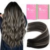 YoungSee Weft Extensions Human Hair Black Ombre Sew in Hair Extensions Black Ombre Silver Balayage Weft Hair Extensions Real Human Hair Ombre Black Hair Wefts Human Hair Sew in 20Inch 100G