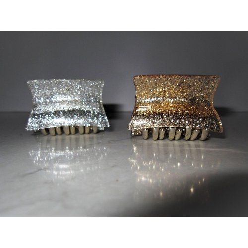 Generic Small or medium gold or silver sparkly glitter hair claw clip (Primary color: Silver, Size: 2)