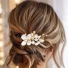 Unicra Gold Flower Hair Comb Crystal Bridal Wedding Hair Pieces Pearl Hair Accessories for Women and Brides