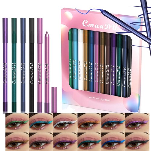 RoseFlower 12 Colors Matte Liquid Eyeliner Set Colorful Neon Eyeliner Pencil Retractable Eye Liners and Shadow Pencil Pigmented Waterproof Long Lasting Eye Liner Christmas Makeup Gift Kit for Women#1