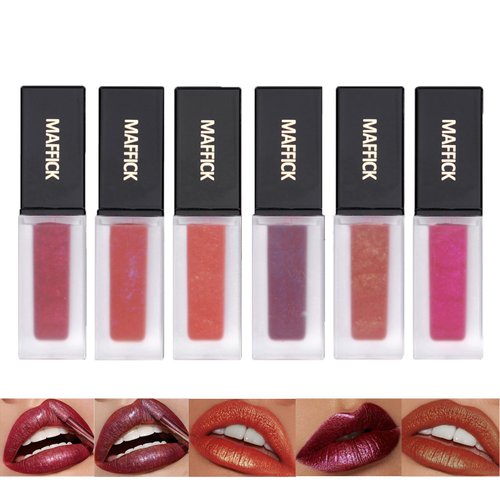 6Pcs Glitter Lipstick Makeup Set, Matte to Glitter Liquid Long-Lasting Wear Non-Stick Cup Not Fade Waterproof Lip Gloss, Moisturizing Creamy Formula Waterproof Lip Makeup for Women