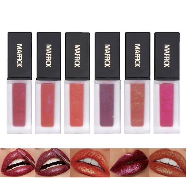 6Pcs Glitter Lipstick Makeup Set, Matte to Glitter Liquid Long-Lasting Wear Non-Stick Cup Not Fade Waterproof Lip Gloss, Moisturizing Creamy Formula Waterproof Lip Makeup for Women