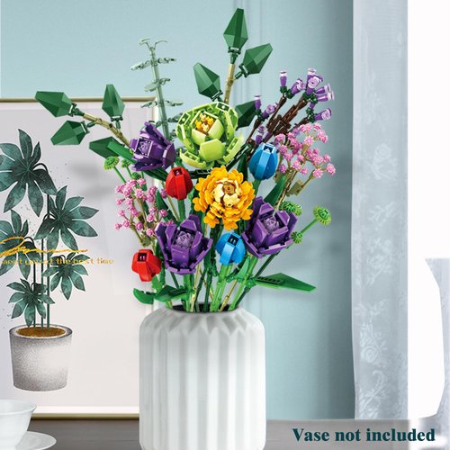 Dookok Flower Bouquet Building Set, Artificial Flowers with Tulip Building Blocks, 18 Bouquets of Flowers for Home Decoration, 999 Pieces Botanical Collection Building Toys for Adult Kids Gift