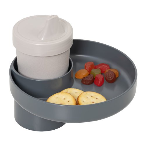 My Travel Tray/Round - USA Made. Easily Convert Your Current Cup Holder to a Tray and Cup Holder for use with Car Seats, Booster,Stroller and Anywhere You Have a Cup Holder! (Gray)