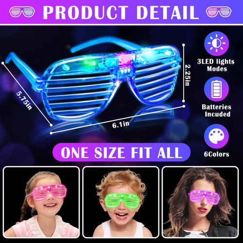 UHBYJM 30 Pack LED Glasses,Light Up Glasses,Glow in The Dark Party Supplies Shutter Shades Glasses,Rave Neon Flashing Glasses for Kids Adults Birthday Wedding Gifts Party Favors