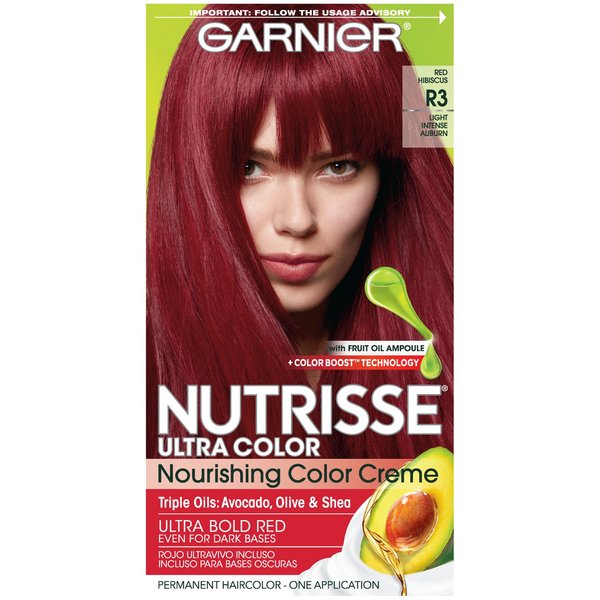 Garnier Nutrisse Ultra Color Nourishing Hair Color Creme, R3 Light Intense Auburn (Packaging May Vary), Pack of 1