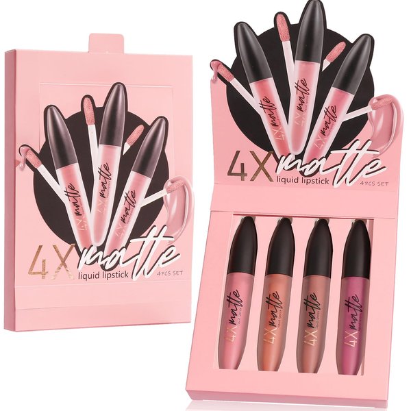 UCANBE 4 Pcs/Set Velvet Matte Liquid Lipstick Makeup Classic Waterproof Long Lasting Smooth Soft Reach Colors Full Lips Gloss For Women Gift (SETB)
