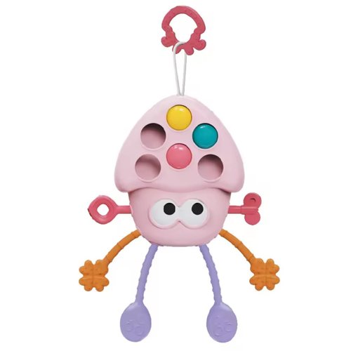 Yummy Baby Montessori Sensory Toy for Babies, Silicone Pull String Teething Toy, Perfect for Entertaining Baby While Developing Motor and Sensory Skills (Pink Octopus)