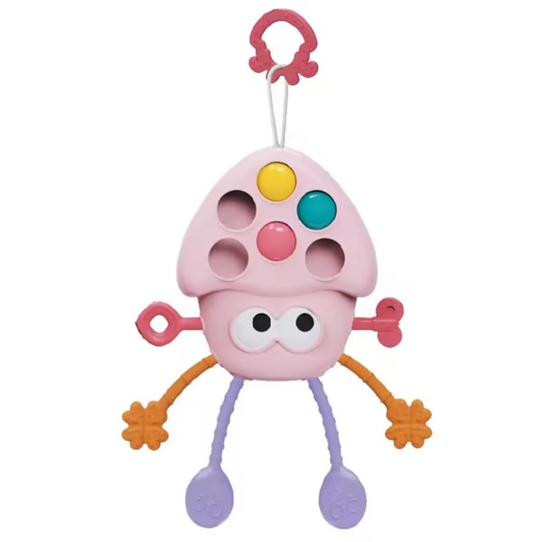 Yummy Baby Montessori Sensory Toy for Babies, Silicone Pull String Teething Toy, Perfect for Entertaining Baby While Developing Motor and Sensory Skills (Pink Octopus)