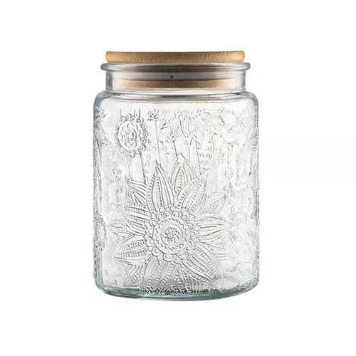 ANSQU Vintage Glass Jar, 23.7oz Airtight Glass Storage Jar with Bamboo Lid Glass Food Storage Containers for Kitchen Counter, Pantry, Decorative Jar for Coffee, Tea, Sugar, Candy Jar Cute Jar