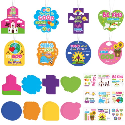 Religious Sunday School Crafts for Kids - 40Set Bulk Christian Bible Stories DIY Sticker Hanging Ornament Craft Kit for Classroom VBS Activities Sunday School Carnivals Christmas Holiday Exchange Gift