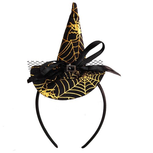 Halloween Headband Cute Spider Witch Hat Hair Hoop for Women Girls Cosplay Makeup Costume Decoration Party Supplies Hair Accessories (Glitter Gold)