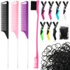 Perthlin 12 Piece Hair Styling Set for Women Girls, Including Rat Tail Combs, Alligator Hair Clips, Dual Edge Brush, Mini Rubber Bands and Braiding Comb, Delicate Color