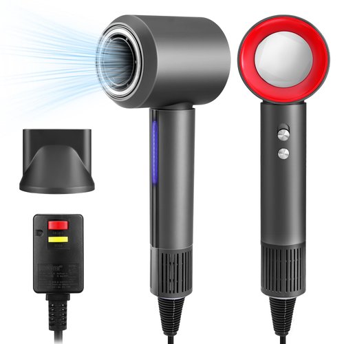 High-Speed Hair Dryer 110000 RPM Brushless Motor 200 Million Negative Ionic Blow Dryer for Fast Drying, Low Noise Thermo-Control Hair Dryer with Magnetic Nozzle (Grey)