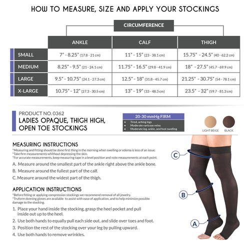 Truform Women's Compression Stockings, 20-30 mmHg, Thigh High Length, Open Toe, Opaque, Beige, Medium