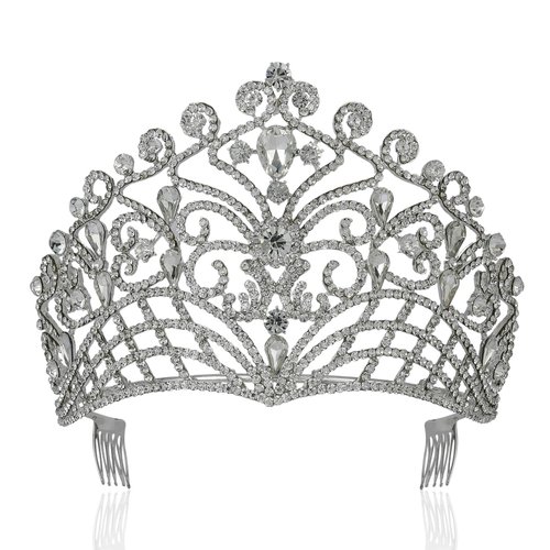 LUSH AUSTRIAN CRYSTAL RHINESTONE TIARA CROWN BRIDAL PROM PAGEANT T11884G GOLD