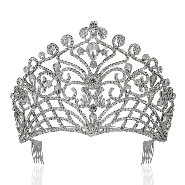 LUSH AUSTRIAN CRYSTAL RHINESTONE TIARA CROWN BRIDAL PROM PAGEANT T11884G GOLD