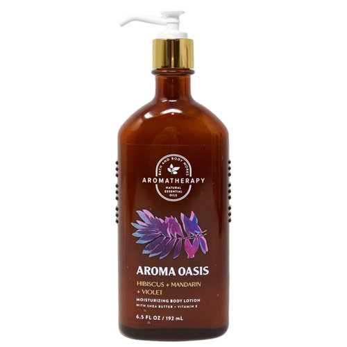 Bath & Body Works Aroma Oasis Hibiscus Mandarin Violet 3 Pack Body Lotion Value Pack with a Natural Oats Sample Soap