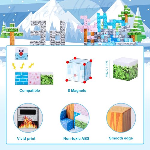 Hycekon Magnetic Building Blocks, 85 Pieces Build Mine Magnetic World Set Magnetic Tiles for Kids Toys for 3 4 5 6 7 8 Year Old Boys Girls Gift