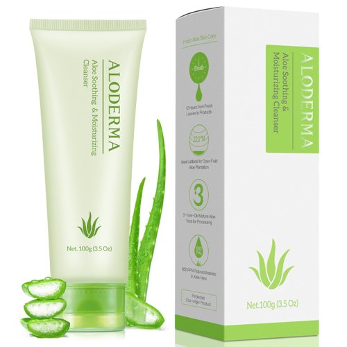 Aloderma Aloe Soothing Facial Cleanser Made with 76% Organic Aloe Vera, for Sensitive Skin - Gentle Facial Cleanser with Allantoin - Formulated for Damaged Skin, Calming Aloe Vera Face Wash, 3.5oz