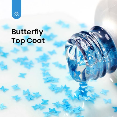 beetles Gel Polish 15ML Gel Top Coat Glitter Top Coat with Blue Butterfly Shape Sequins Reflective Clear No wipe Soak Off UV Gel Nail Polish Long Lasting Manicure Art Decoration Supplies