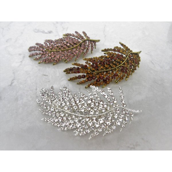Generic Silver leaf shaped crystal hair barrette clip bridal clip bridal barrette (Primary color: Clear)