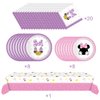 Party Tableware For Minnie Mouse,16 pcs Paper Plates (8pcs 9 inch and 8pcs 7inch)-20 Napkin and Table Cloth 86” x 52”,Girl Minnie Birthday Party Decorate Supplies