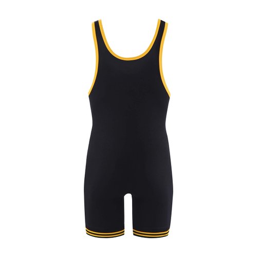 Matman Wrestling Singlet Double Knit Nylon Youth Boys Kids Weightlifting Made in USA (Black Gold, Small)
