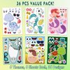 Aowplc 36 Pcs Make-A-Face Sticker Sheets Kids Party Favors Mix and Match Stickers with Dinosaurs, Mermaids, Unicorns, Horses, Farm & Sea Animals for Parties, Birthdays, Classroom Activities & Crafts