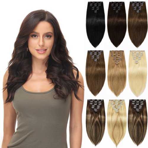 Rose bud Clip in Hair Extensions Real Human Hair 7Pcs 16Clips 14Inch 130g Natural Thick Hair Extensions Human Hair