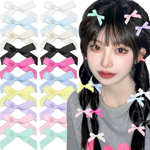20pcs Colorful Bowknot Small Hair Clips for Girls Bow Hair Clip Hair Barrettes for Women Kawaii Ribbon Bowknots Hairclips Hairpin Hairclip Bangs Clips for Hair Kids Hair Bows Cute Hair Accessories