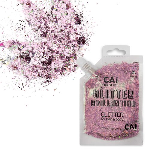 Body Glitter Gel- Face, Body & Hair (1 Pk Rose) Chunky Iridescent Holograph Stars & Moon, 3 oz | Cosmetic-Grade Makeup, Apply Without Glue, Easy to Take Off & Keep Skin Clean - for Concerts & Raves