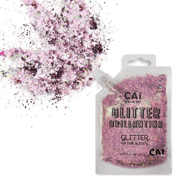 Body Glitter Gel- Face, Body & Hair (1 Pk Rose) Chunky Iridescent Holograph Stars & Moon, 3 oz | Cosmetic-Grade Makeup, Apply Without Glue, Easy to Take Off & Keep Skin Clean - for Concerts & Raves