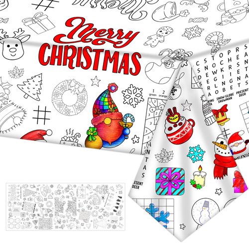 SICOHOME Christmas Coloring Tablecloth 106 x 51 in Disposable Color-in Paper Christmas Poster Table Cover Christmas Party Decoration Game Supplies Favor Winter Holiday Christmas Arts Crafts for Kid