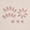 Press on Nails Tip Almond Medium, Artificial Fake Nails with Gold Lines Design, Full Cover Reusable Coffin Shaped Glossy False Nails, Nude Pink French Acrylic Nails, Glue on Nails for Women Set 24Pcs