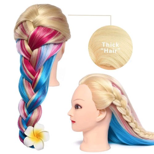 Mannequin Head with Hair, MYSWEETY 29 Inch Colorful Hair Mannequin Head Hairdressing Practice Training Doll Heads Cosmetology Hair Styling Mannequins Heads with Clamp + Practice Tools