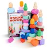 Qubomax 40 Pcs Wooden Stacking Rocks & Sensory Learning Toys for Ages 3-9 | Develops Motor Skills & Creativity for Girl or Boy - Stacking Blocks for Birthday Gift