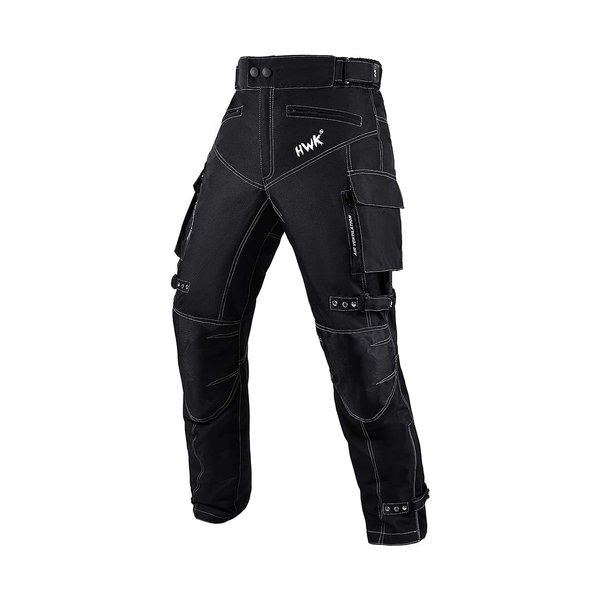 HWK Motorcycle Pants with Water Resistant Cordura for Enduro Motocross, Impact Armor and 30-32" Waist, 30" Inseam