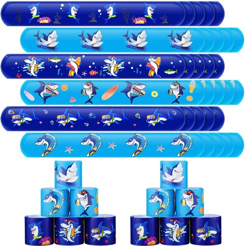 36 Pcs Shark Party Favors Shark Slap Bracelets Toys Kids Bracelets Snap Bands Birthday Decorations Ocean Sea Shark Animal Theme Birthday Party Supplies Class Prize