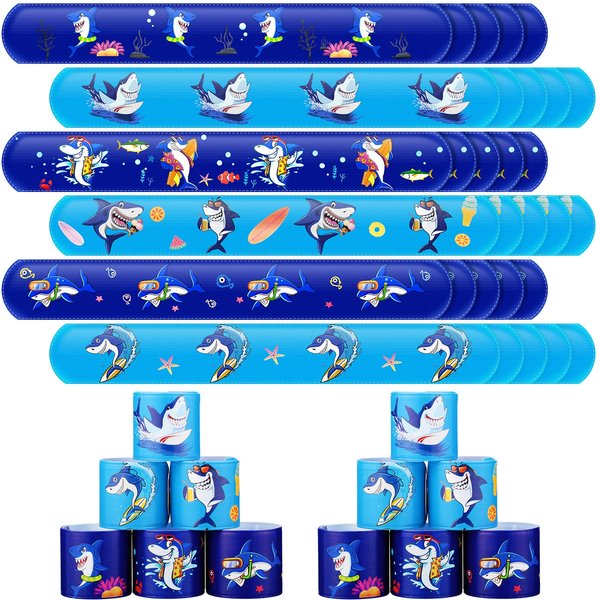 36 Pcs Shark Party Favors Shark Slap Bracelets Toys Kids Bracelets Snap Bands Birthday Decorations Ocean Sea Shark Animal Theme Birthday Party Supplies Class Prize